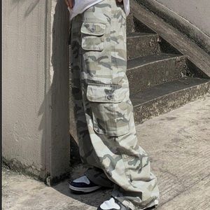 Camo Print Baggy Parachute Cargo Pants
